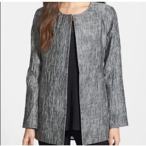 Eileen Fisher WomMirage Crinkle Open Front Long Sleeve Jacket Womens XL Gray